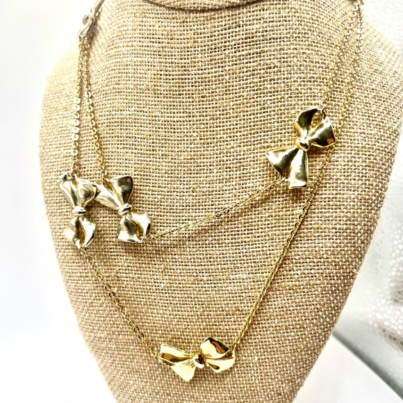 J. Crew  Gold Tone Long Bow Stations Chain Necklace - Picture 1 of 5